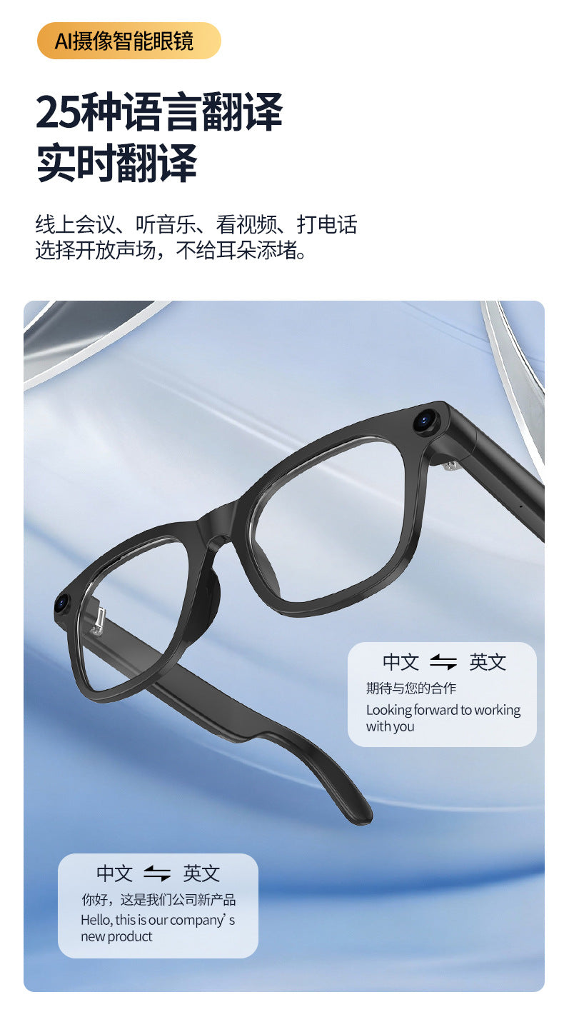 In stock wholesale ai Smart Translation Bluetooth Glasses1200w Photography and videography dual microphone noise reduction live streaming stable output
