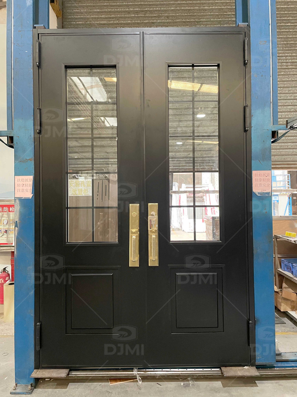 Modern European Design Residential Anti-Theft Entrance Black Cast Aluminum Glass Double Front Entry Door for Houses