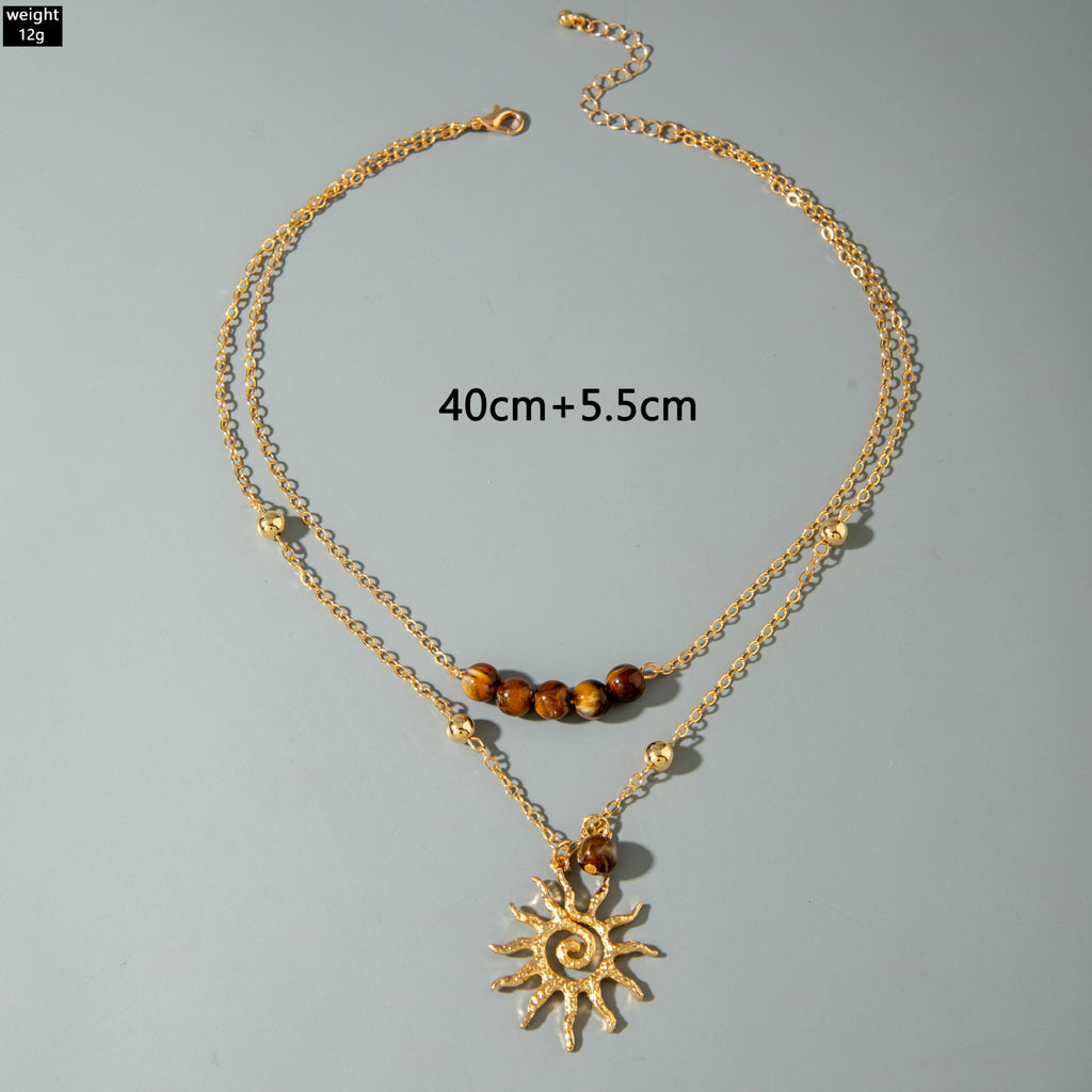 European and American Fashion Jewelry Double Layer Stacked Sunflower Pendant Necklace Simple Flat Snake Necklace Wholesale