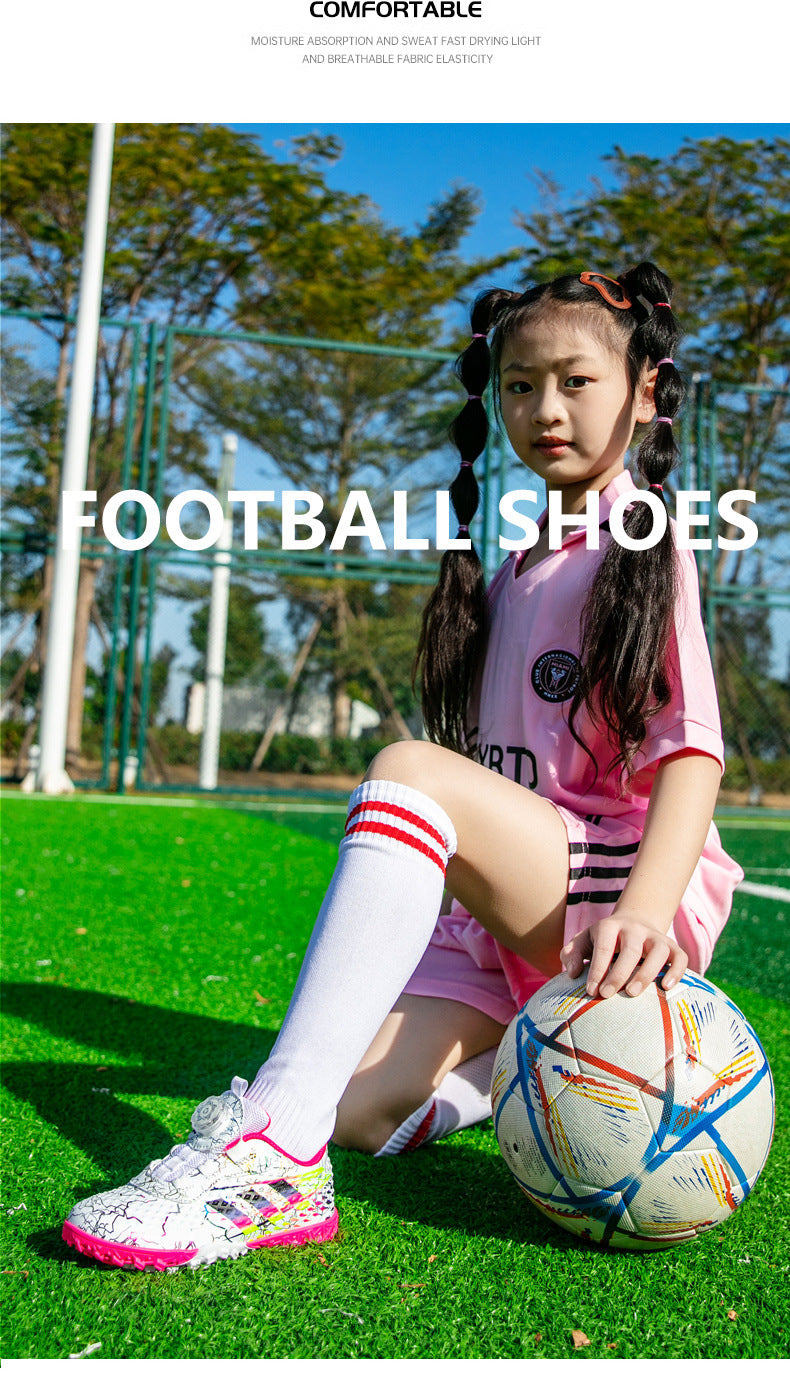 New style soccer shoes for men, women, and children with rotating buckle TF Broken Nail Style Youth Student Grassland Competition Training Shoes