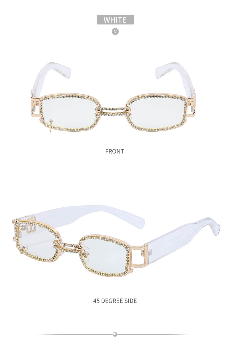 Korean Style gm Big Brand Same Style Sunglasses for Women Small Frame Hanging Ring Sunglasses for Men ins Diamond-encrusted Sunscreen Internet Celebrity Sunglasses