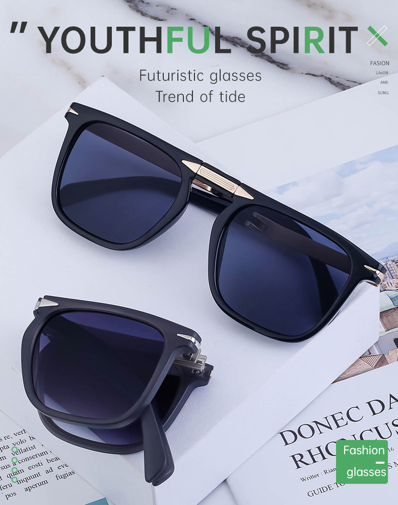 Retro Square Frame Folding Polarized Sunglasses for Men, Trendy Driving Sun Protection Glasses shades