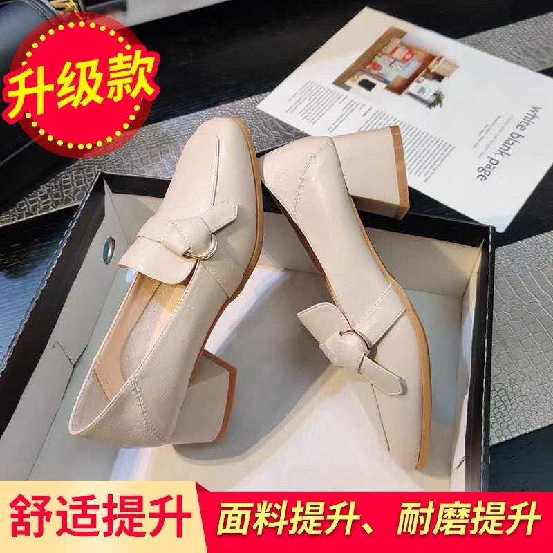 Internet Celebrity Women's Shoes2025Spring New Versatile Square Toe Loafers Chunky Heel Slip-On Two-Way Wear Single Shoes