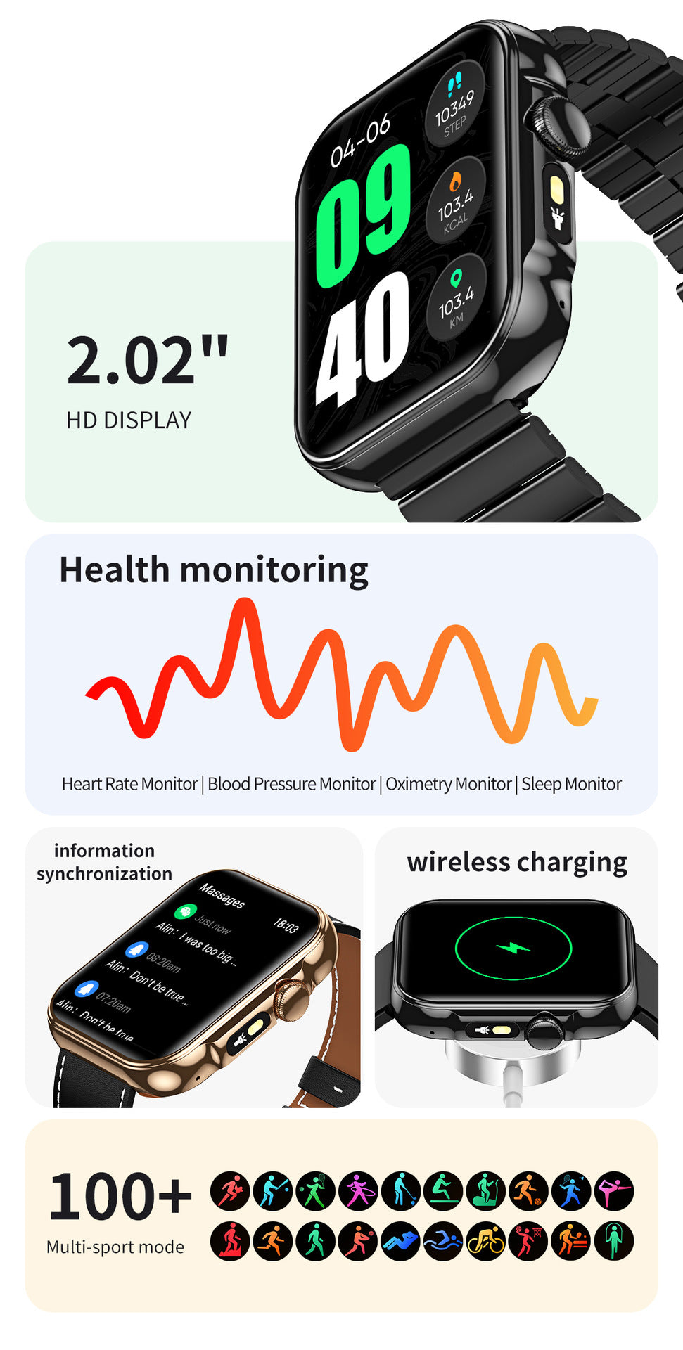 HDT11Smart Watch Bluetooth Call Music Voice Assistant Healthy Sleep Flashlight Bracelet New Style