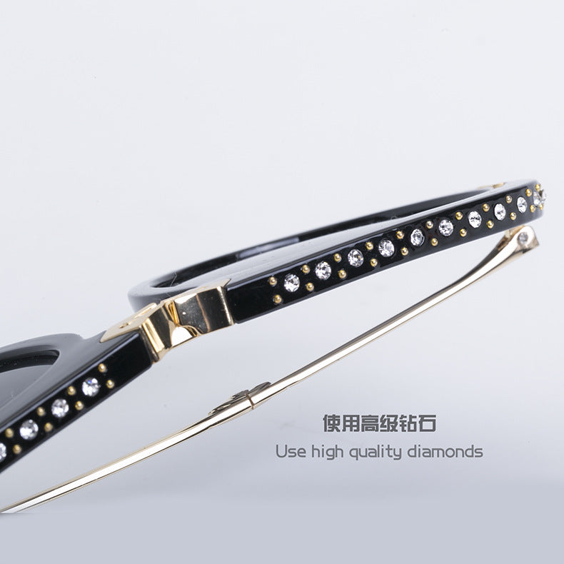 Diamond-Encrusted Foldable Sunglasses for Women Fashionable Internet Celebrity Style Sunglasses Artistic Bare-Faced Glasses Toad Glasses sunglasse