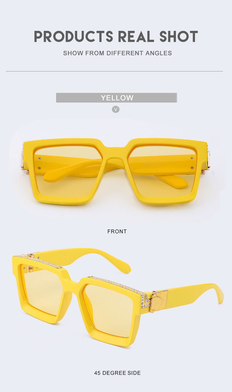 Diamond-Studded Large Square Frame Sunglasses for Women, European and American Style, 0k Influencer Same Style Sunglasses for Men, Trendy and High-End Feel shades