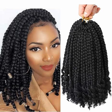 Cross-border African Three-strand Braid Tail Curl Synthetic Fiber Box  Braids Curly Ends Three-strand Braided Top Wrapped Bottom Tube