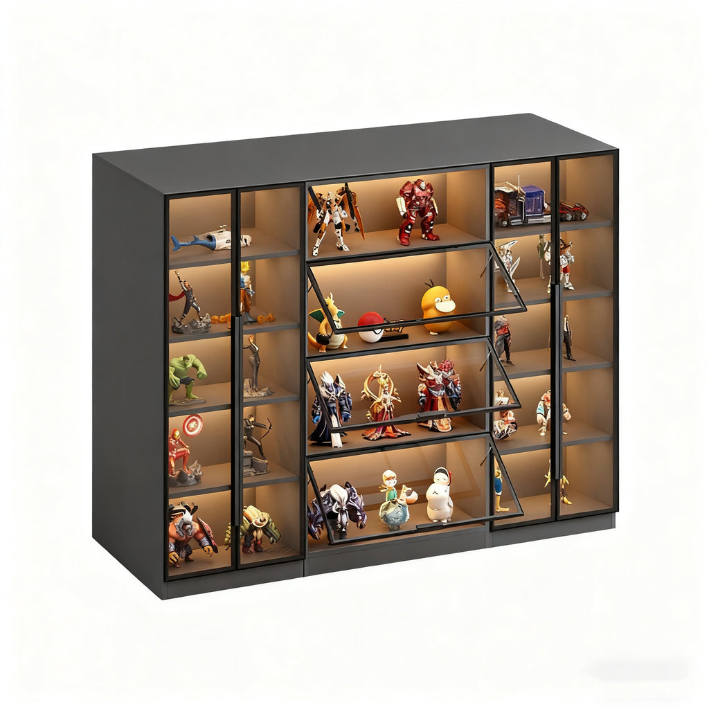 Custom Aluminum Alloy Bookshelf with Glass Doors, Dustproof, Light Luxury, Handcrafted Lego Model Display for Home Living Room