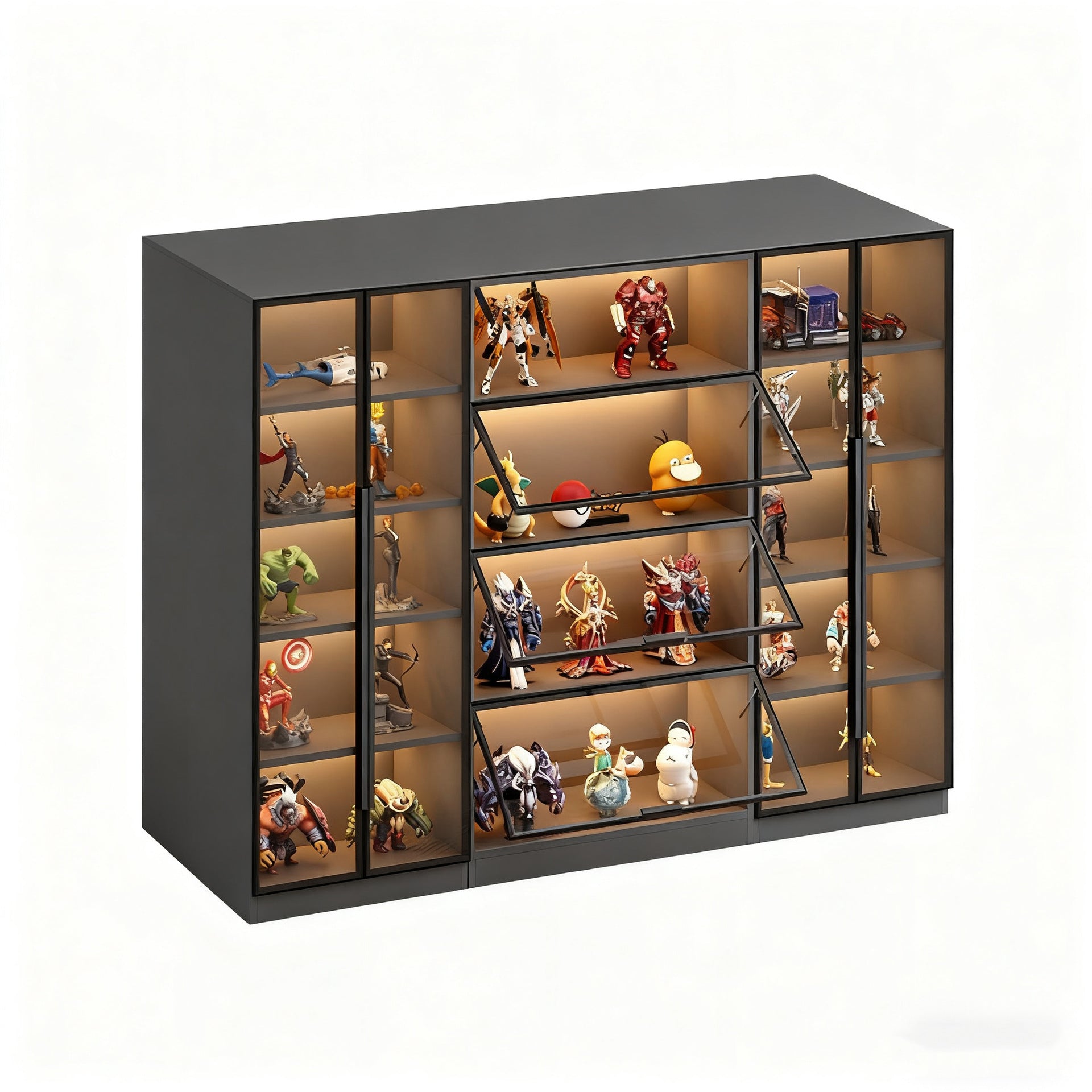 Custom Aluminum Alloy Bookshelf with Glass Doors, Dustproof, Light Luxury, Handcrafted Lego Model Display for Home Living Room