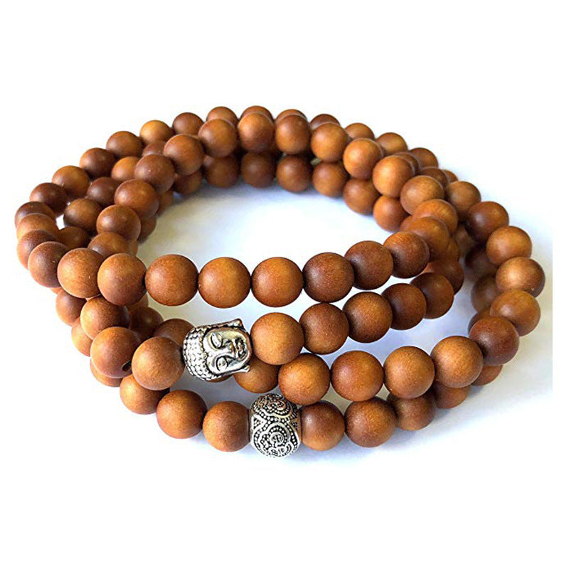 Men's Sandalwood Buddha Beads Long Bracelet Prayer Beads108Beaded Sweater Chain8mm Beaded Buddha Head Long Bracelet