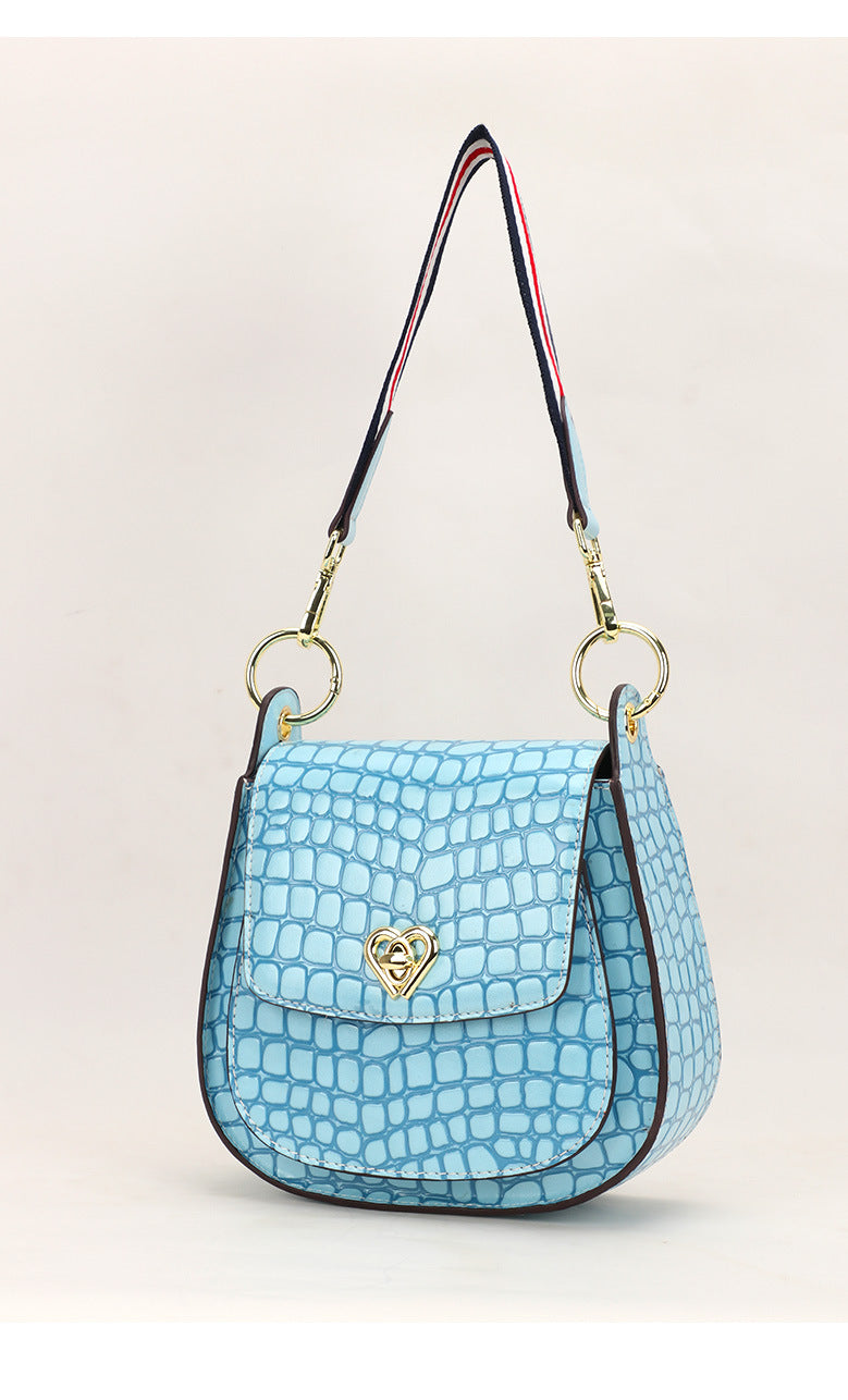 Autumn Winter New Korean Version Crocodile Pattern Saddle Bag Single Shoulder Crossbody Women's Bag Trendy Fashionable Personality Versatile Handbag for Women