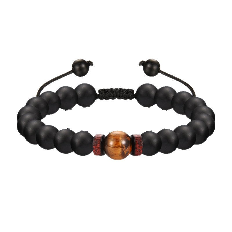 Tiger Eye Stone Spacer Braided Bracelet8mm Black Matte Beaded Stretch Bracelet Birthday Gift Woven Bracelet