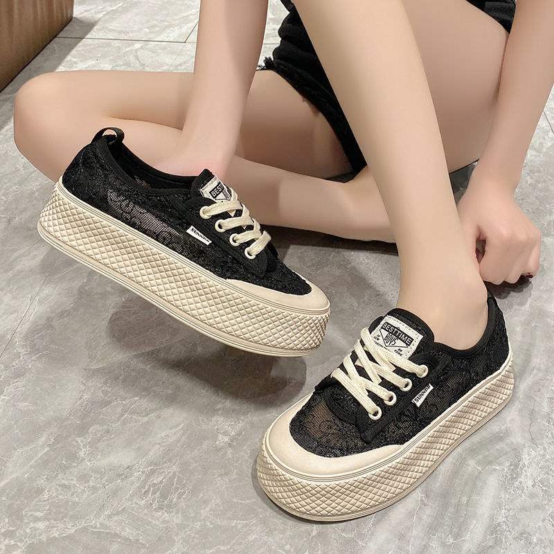 Summer Mesh Breathable Fisherman Shoes for Women with Height Increase6cm New soft-soled non-slip lace sports casual sneakers for women