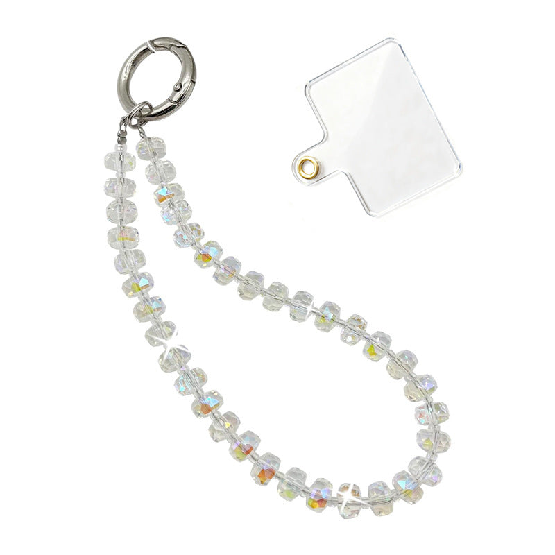 Car Wheel Crystal Pendant Simple Handheld Chain Keychain Handmade Beaded Short Wrist Strap Lanyard Phone Chain