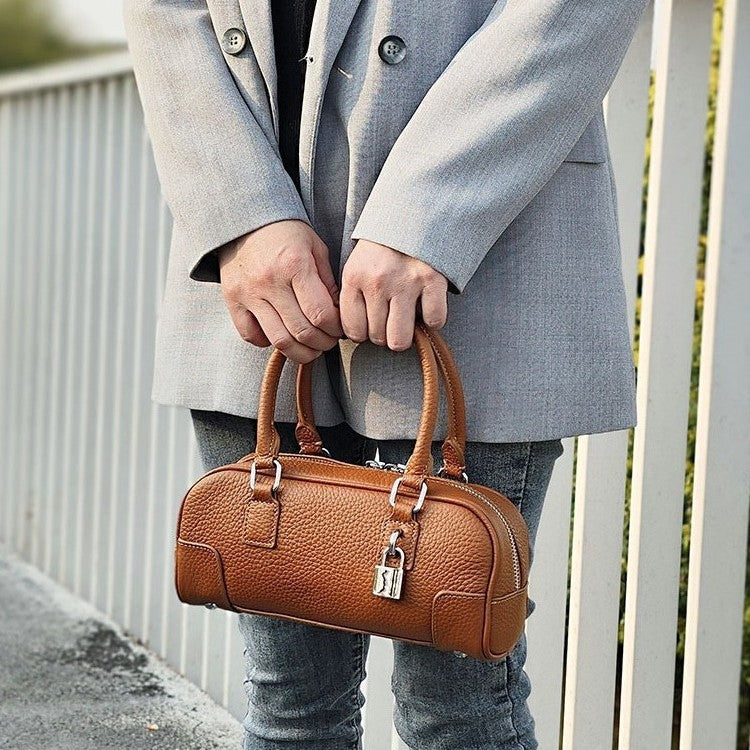 Niche Genuine Leather Women's Boston Handbag2025New Simple Fresh Pillow Bag Versatile Shoulder Crossbody Bag