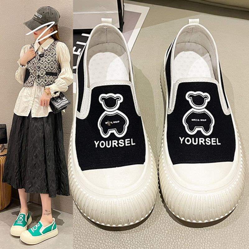 Women's Shoes2025New Trendy Fashionable Canvas Shoes Slip-On Student Shoes with Thick Sole