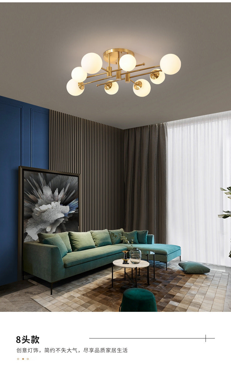 All-Copper Ceiling Light Nordic Creative Lighting Living Room Light Master Bedroom Ceiling Light Post-Modern Minimalist Dining Room Light