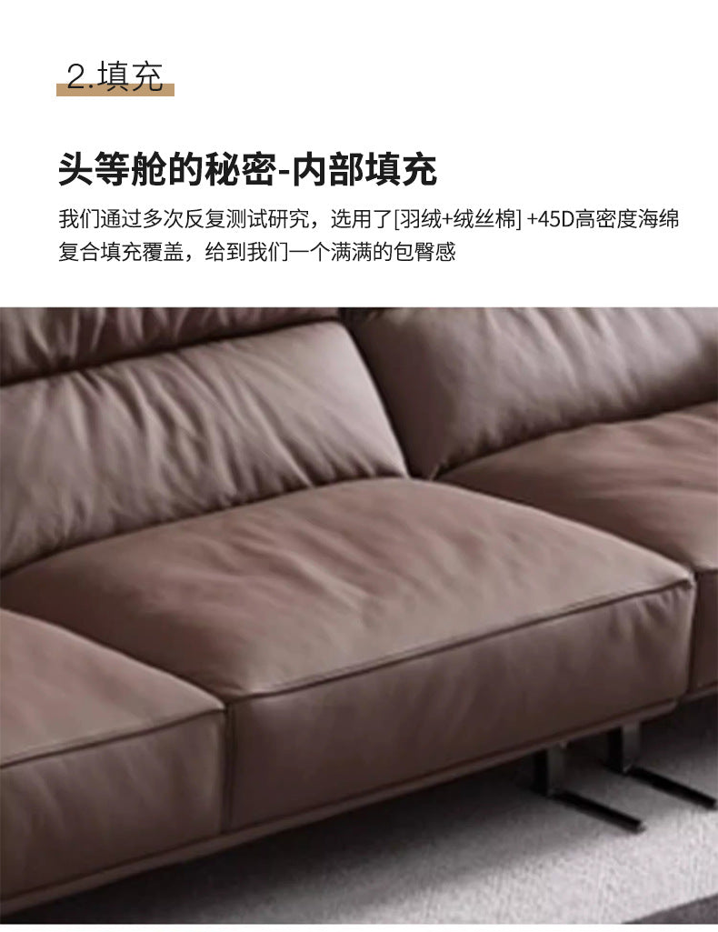 Source Factory Living Room Leather Sofa Italian Minimalist High Back Straight Row Genuine Leather Sofa Small Apartment High Leg Sofa Shipping and tax not included