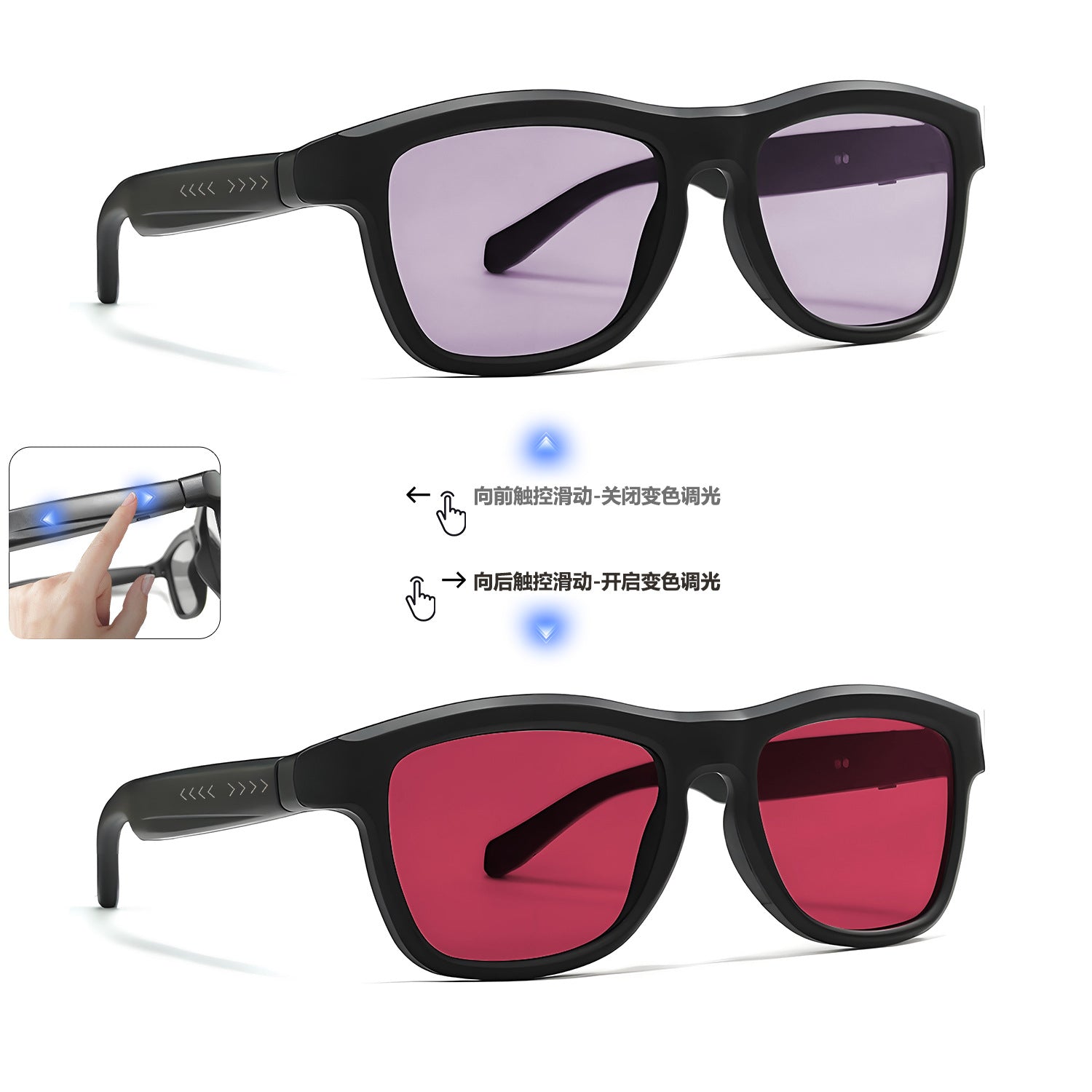 Intelligent Color Changing AI Bluetooth glasses for men and women, anti-blue light, translation, phone calls, music listening, remote control, photography sunglasses