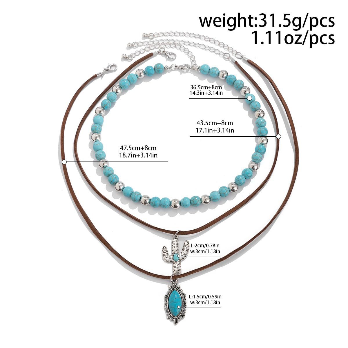 Western Cowboy Turquoise Necklace European and American Layered Necklace Set Cactus Boots Pendant Ethnic Style Retro Necklace