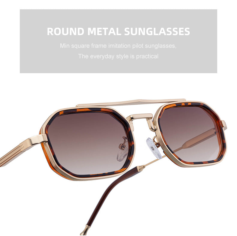 2025New Small Frame Glasses Men Double Beam retro Sunglasses Men's High Sense Full Frame Sunscreen Sunglasses shades