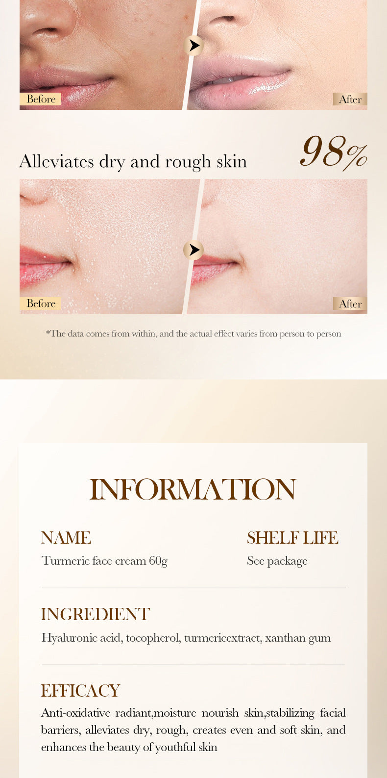 BIOAOUA Turmeric Antioxidant Moisturizing Cream Moisturizing skin nourishing cream  foreign trade wholesale