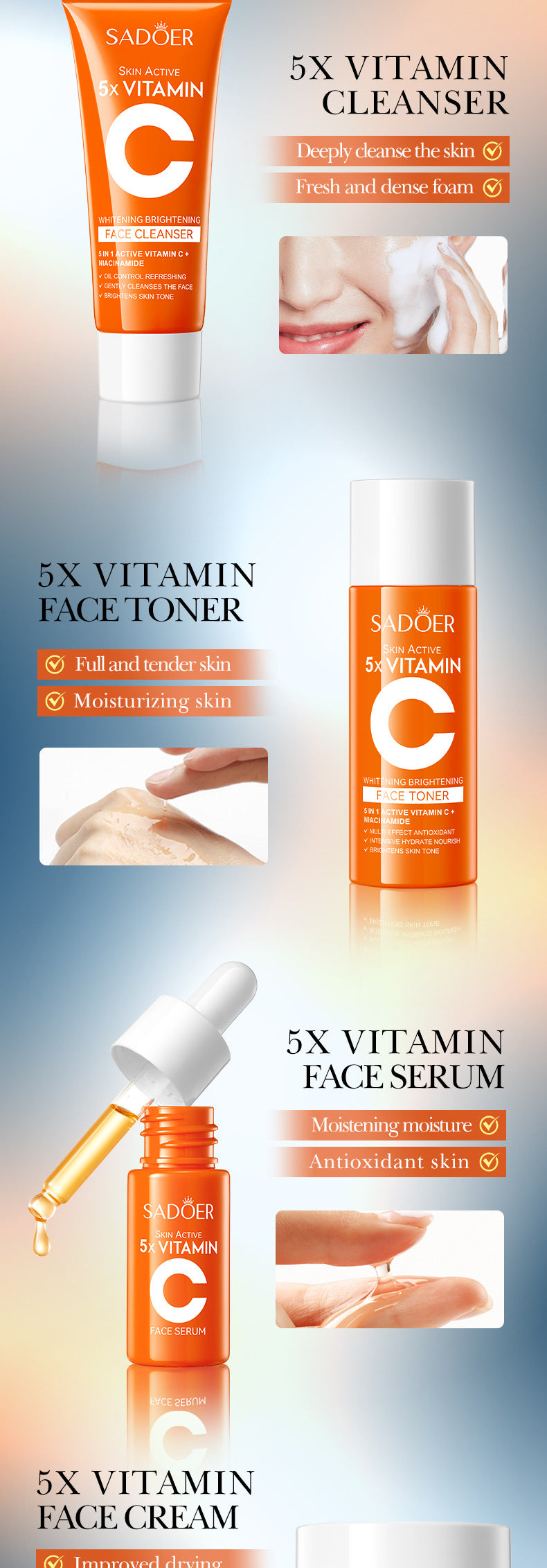 Five Dimensions in Full English C Whitening and Moisturizing Travel Size SADOER Cleansing and Moisturizing Set  Wholesale