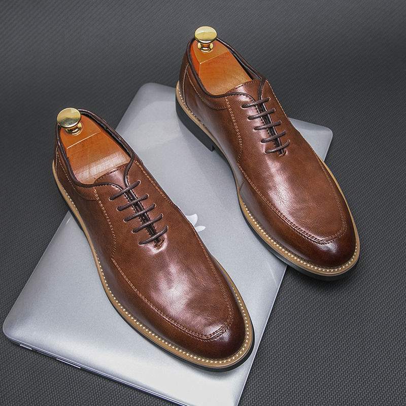 Men's Leather Shoes New Business Formal Casual British Style Breathable Brown Korean Trend Height Increasing Pointed Toe Groom Wedding