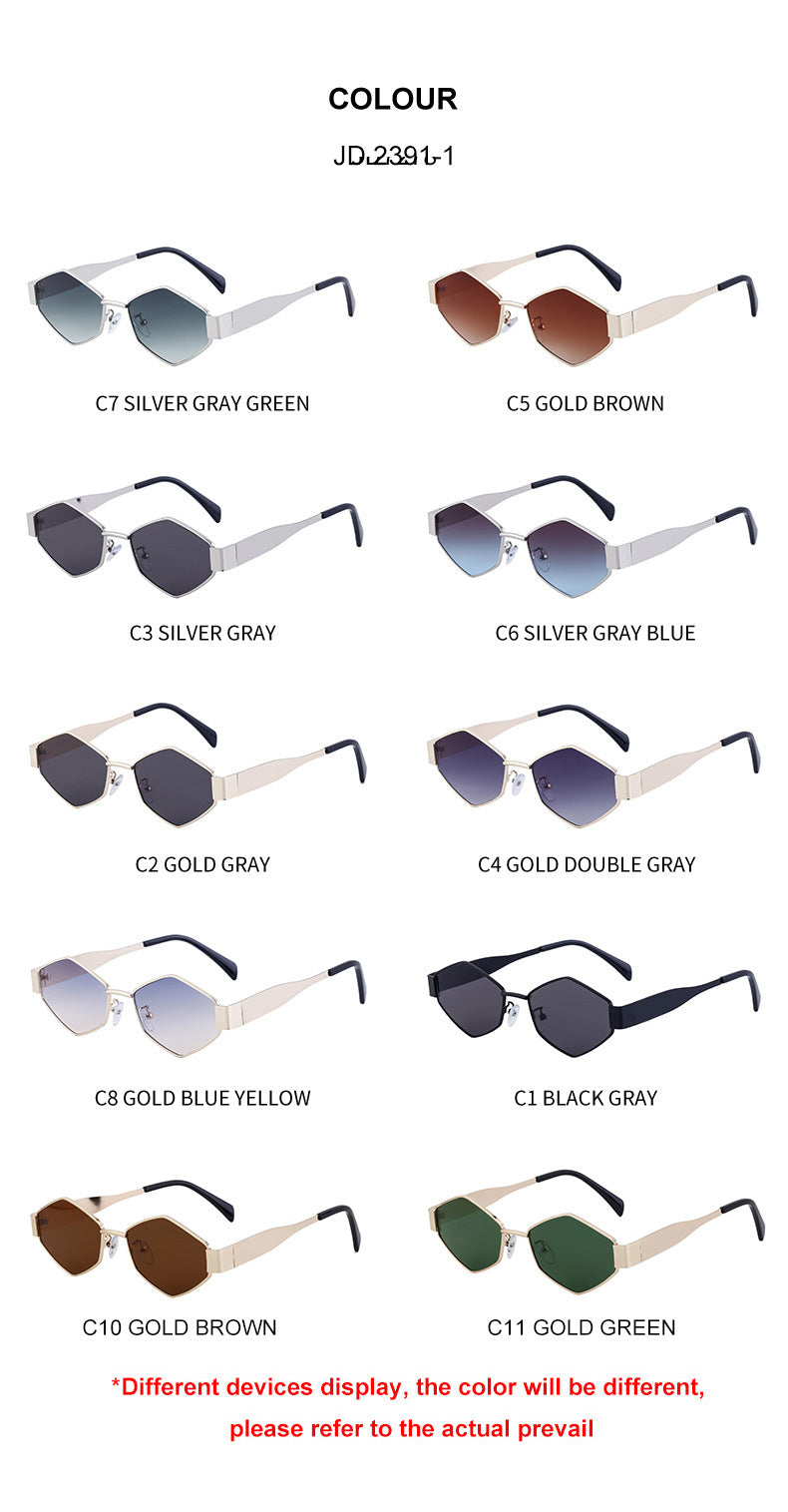 European and American Fashion Irregular Metal Sunglasses for Women Trendy Personality Wide Temple Sunglasses Wholesale sunglass