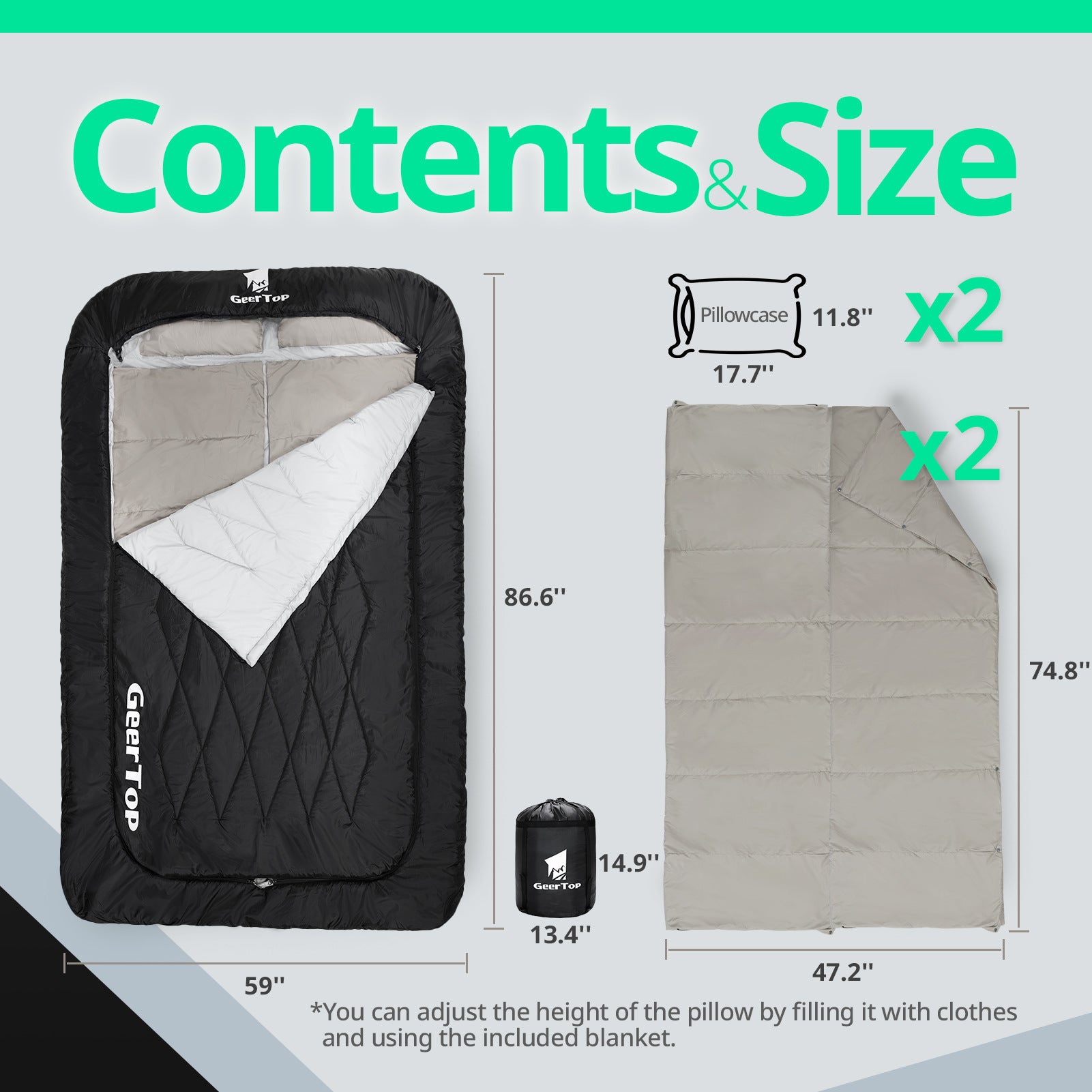 Outdoor Thickened Camping Envelope Style Double Sleeping Bag Spring and Autumn Camping Warm Quilt Blanket Portable Cold-proof