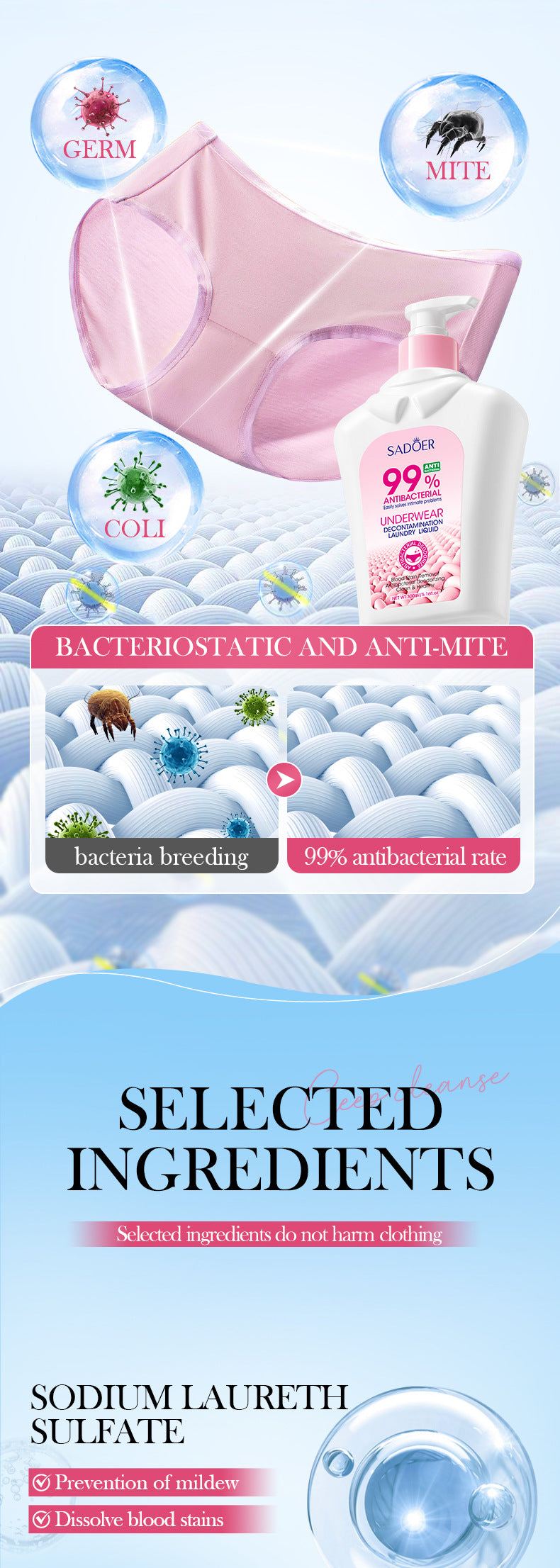 Full English Antibacterial Stain Removal Underwear Laundry Detergent SADOER  foreign trade wholesale of laundry detergent for cleaning clothes