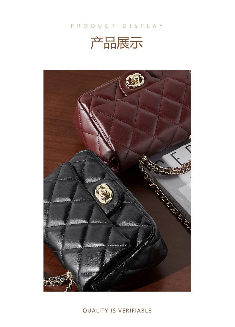 European and American Style Small Chanel-Style Quilted Chain Bag for Women, Simple Fashionable Women's Bag, Versatile Light Luxury Handbag, Shoulder Bag, Crossbody Bag, Genuine Leather