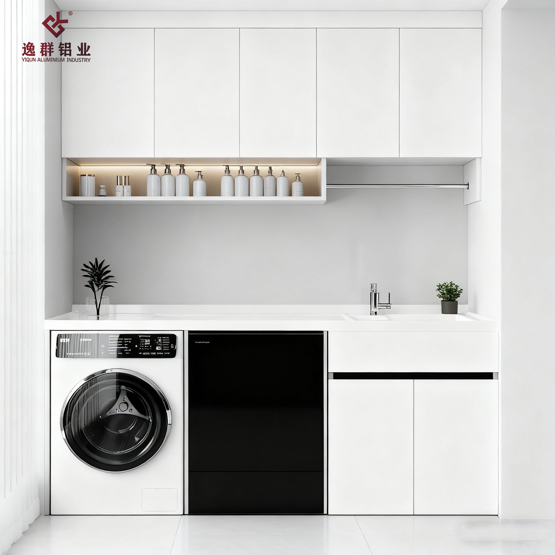 Custom Aluminum Alloy Balcony Washing Machine Basin Integrated Cabinet Combination Corner Wash Basin Laundry Sink with Scrub Board Manufacturer