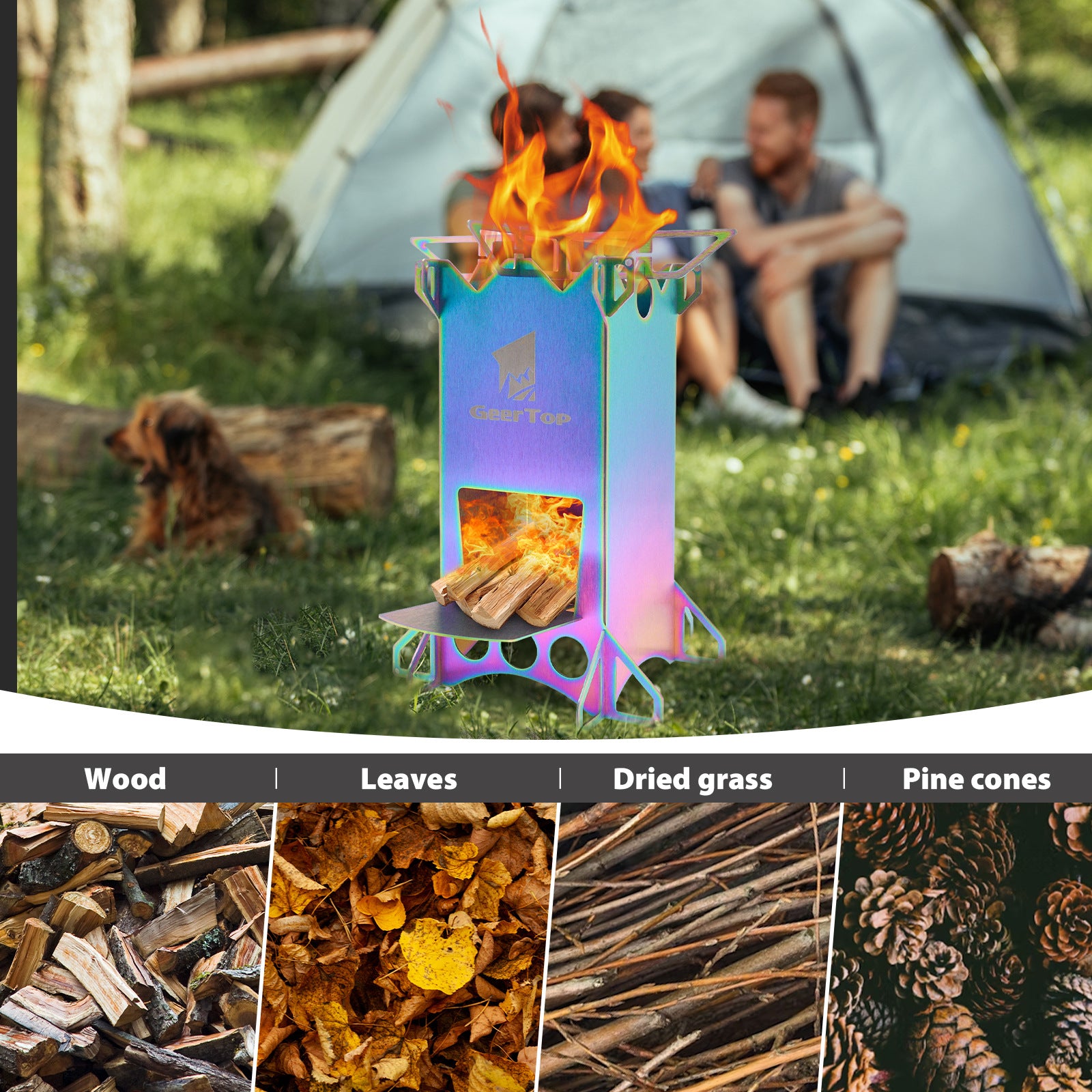 Outdoor Camping BBQ Portable Firewood Stove Detachable Folding Rocket Stove Camping Stove Multi-Fuel Compatible