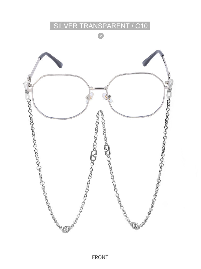 Chain Sunglasses for Women, Internet Celebrity Style, Anti-Drop Chain, Irregular Polygonal Full Frame Sunglasses for Women, Trendy