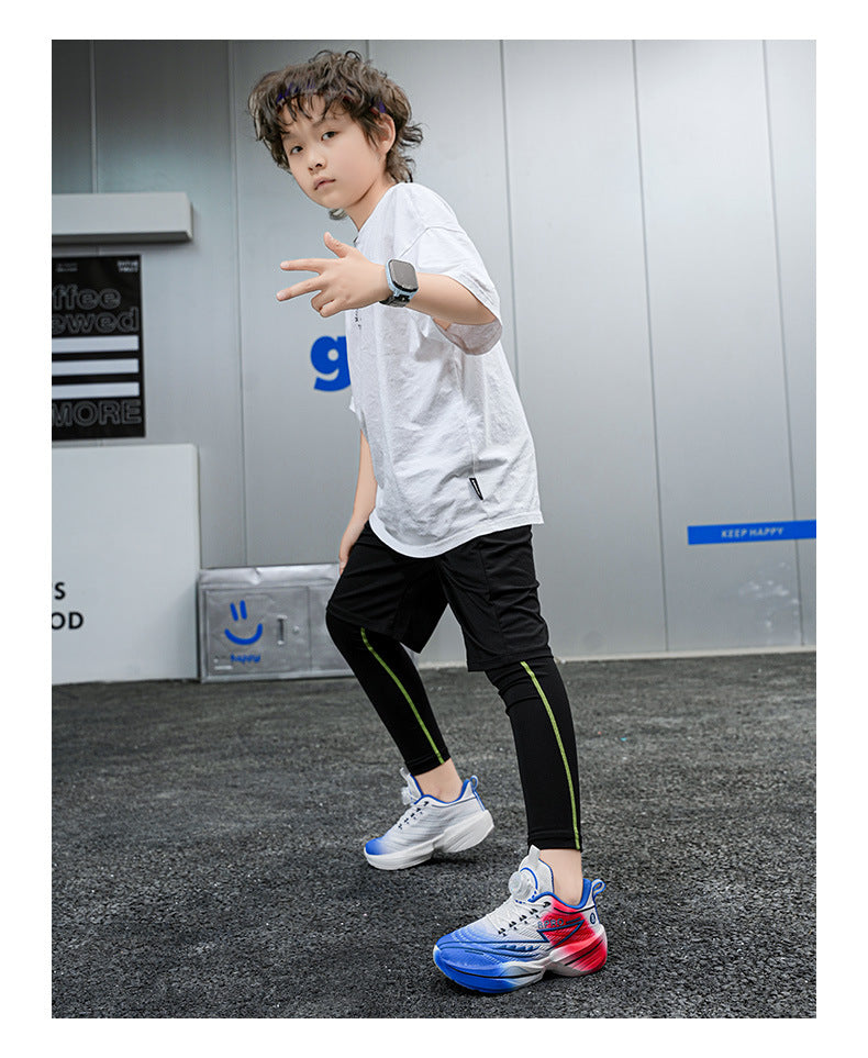 2025New Mesh Breathable Rotating Button Children's Shoes Student Training Running Shoes Red Rabbit Children's Mandarin Duck Sports Shoes