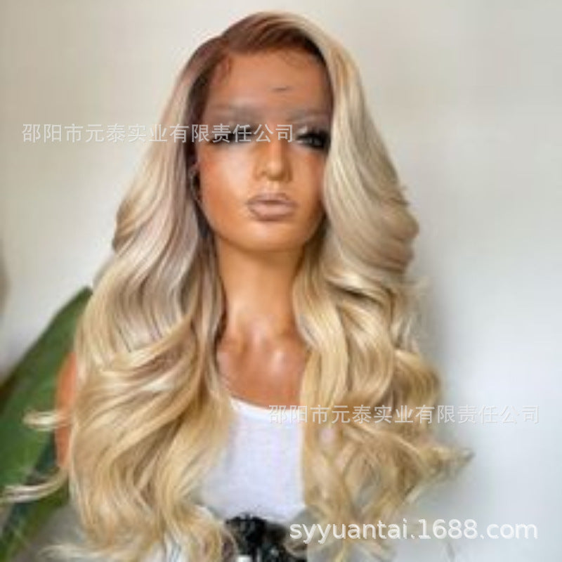 AshHoneyBlondeOmbreColored13x4LaceFrontSyntheticWig Long Curly Hair