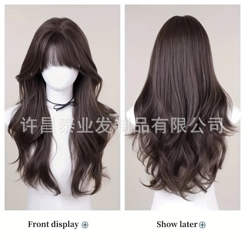 Amazon European and American Japanese and Korean Cross-Border Wig for Women, Realistic Large Scalp Long Curly Hair, Fashionable Fluffy Big Waves Full Wig