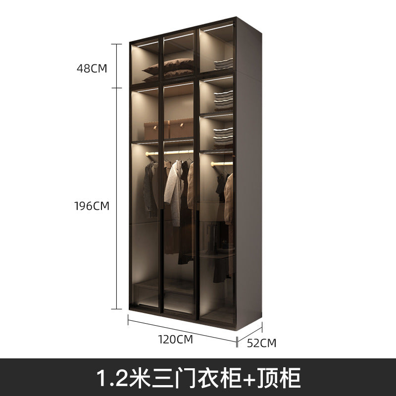 Modern Minimalist Wardrobe for Home Bedroom Cloakroom Glass Door Wardrobe Combination Small Apartment Wardrobe Light Luxury Free Shipping