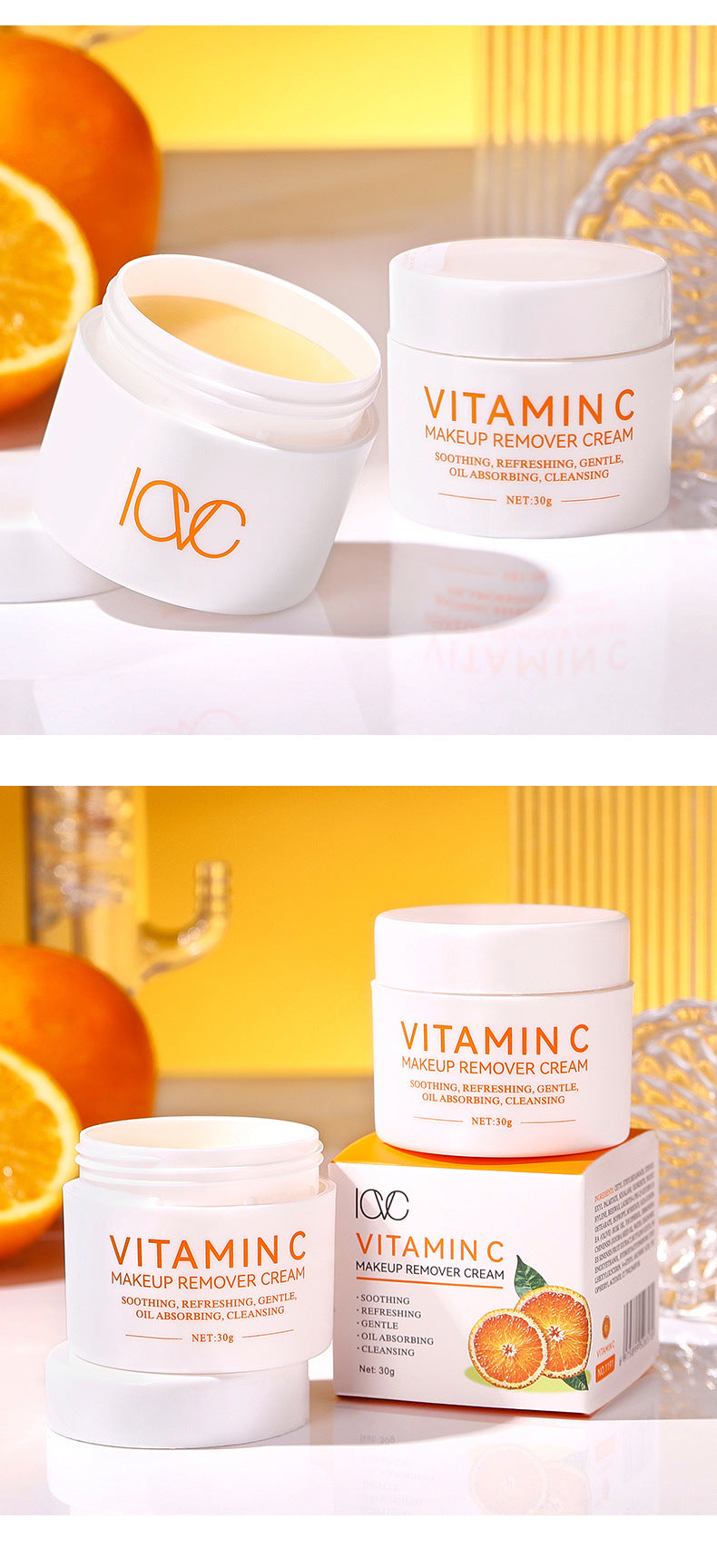 ICVC#Makeup Remover Cream Facial Cleansing Easy Makeup Removal Vitamin C Moisturizing cream30g Packaging European Beauty Makeup