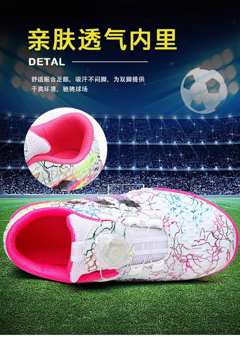 New style soccer shoes for men, women, and children with rotating buckle TF Broken Nail Style Youth Student Grassland Competition Training Shoes