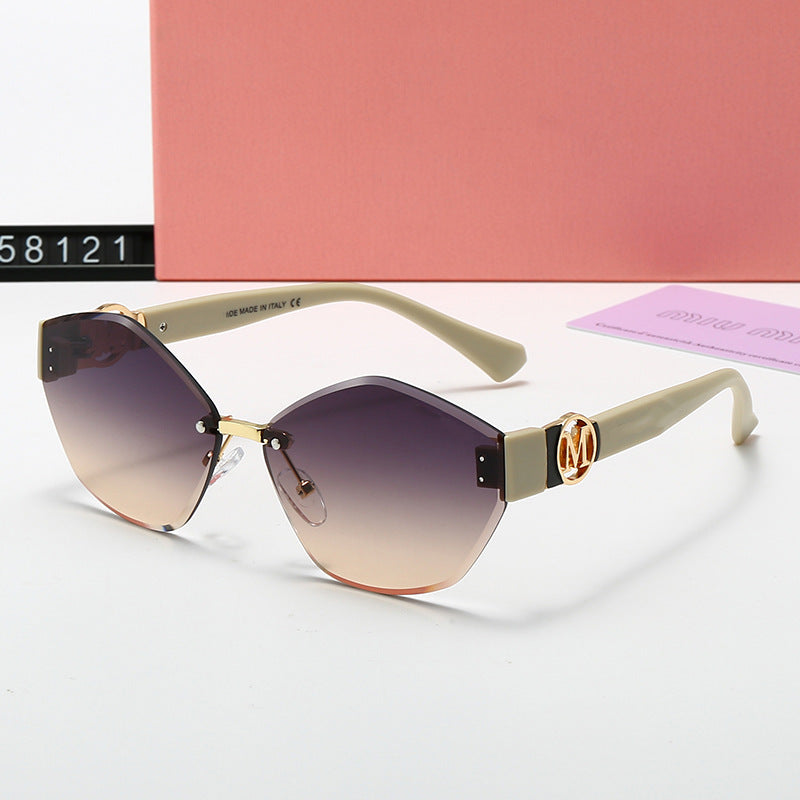 European and American Fashion Personality Rimless Sunglasses Diamond Cut Edge Sunglasses Small Frame Rivet Sun Protection Glasses sunglasses