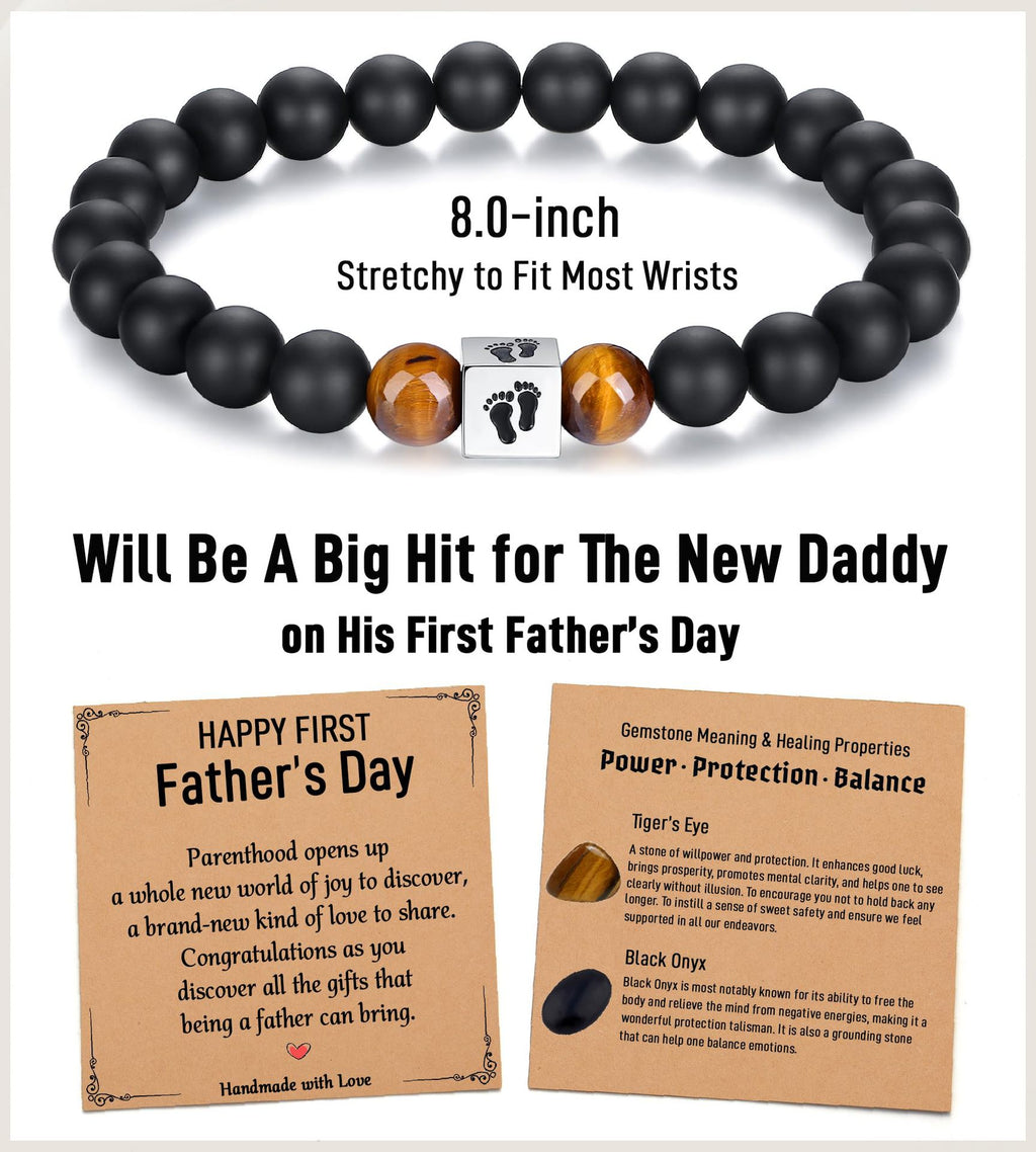 Men's Holiday Gift Bracelet Tiger Eye Stone Bracelet Stainless Steel Foot Sole Father's Day Gift Black Matte Bracelet