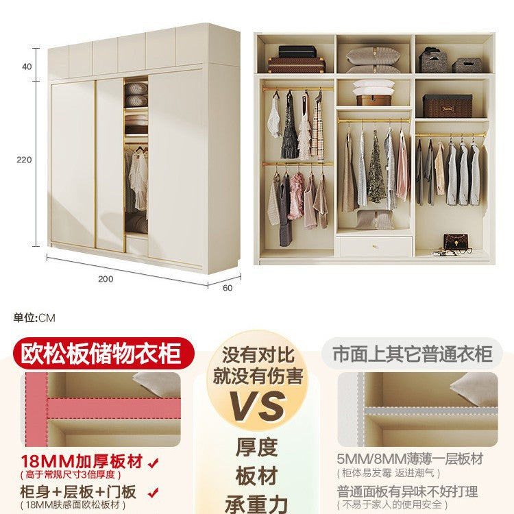 Modern Minimalist Sliding Door Wardrobe Corner Desk Integrated Combination Elevated Cabinet Top Master Bedroom Home Bedroom Wardrobe