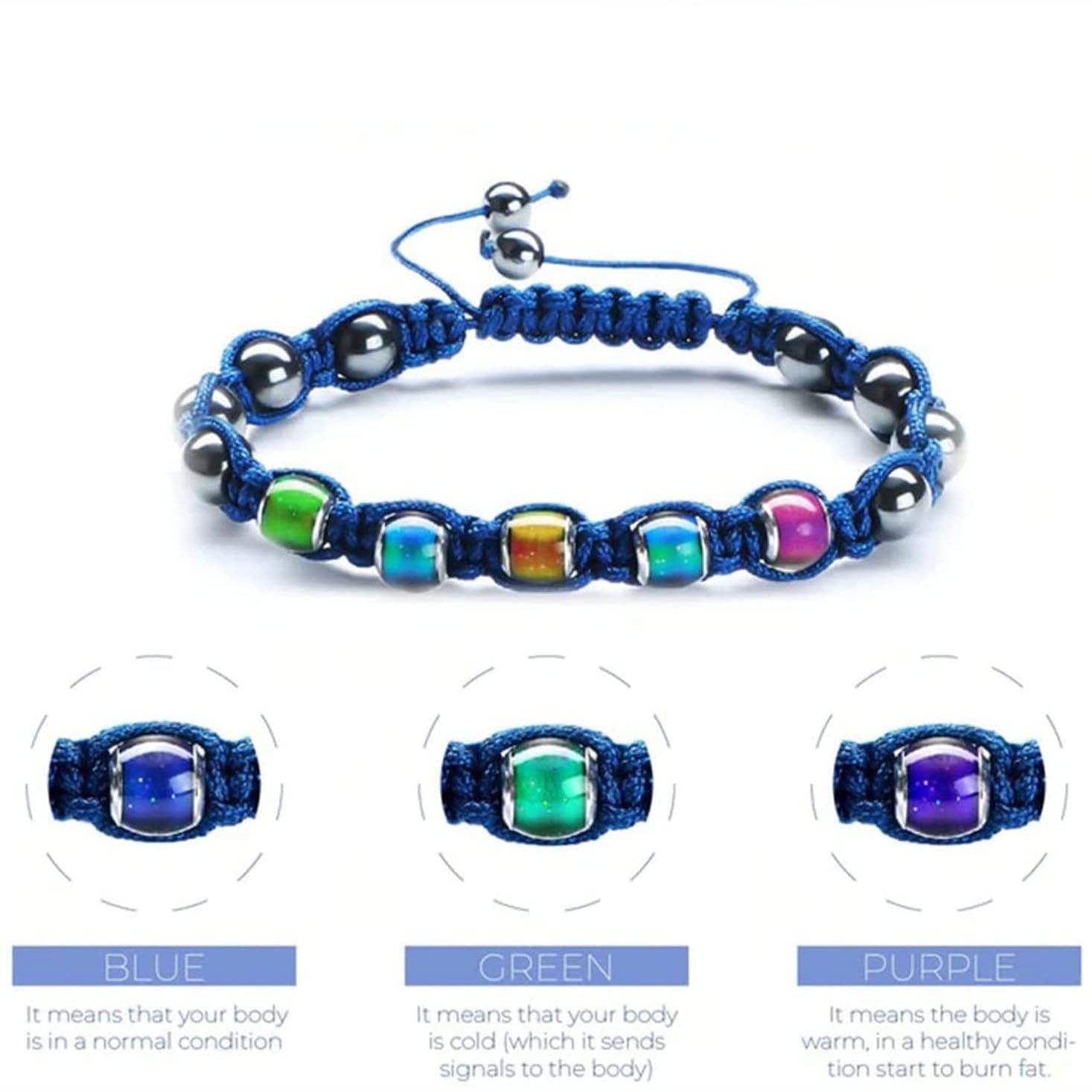 Hot Selling Braided Bracelet Black Magnet Black Gallstone moodbead Beaded Thermochromic Bead Braided Bracelet