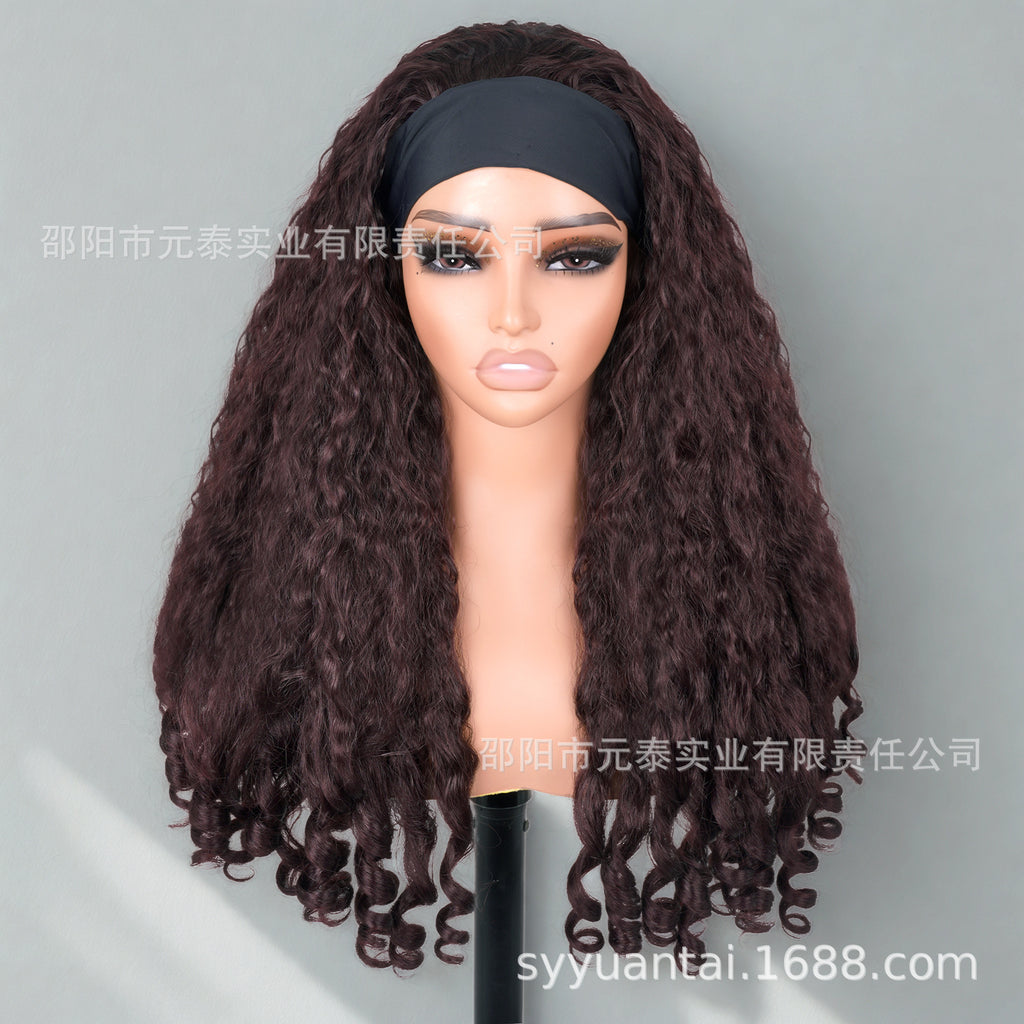 Cross-Border Hot-Selling Wig Factory European and American Fashion Synthetic Hair Mechanism Ice Ribbon VPART Long Curly Hair Curly Hair Top
