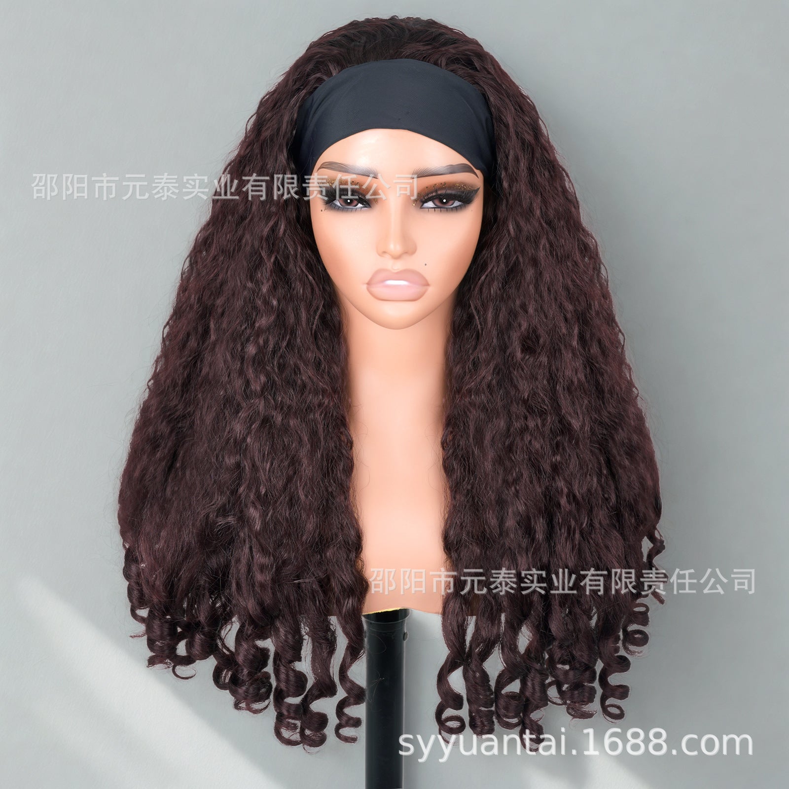 Cross-Border Hot-Selling Wig Factory European and American Fashion Synthetic Hair Mechanism Ice Ribbon VPART Long Curly Hair Curly Hair Top