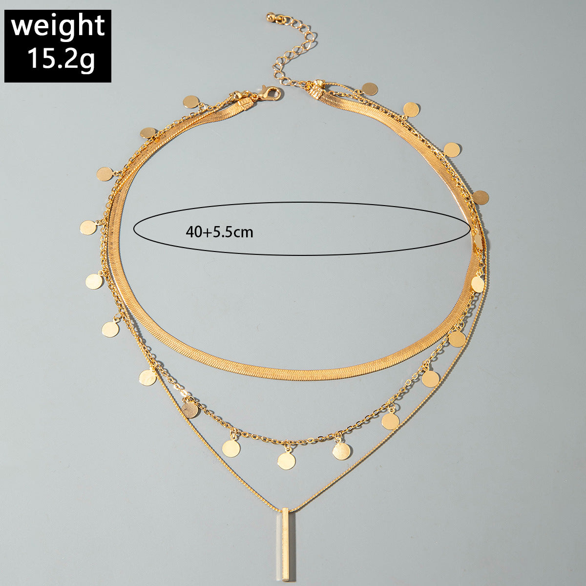 European and American Fashion Collarbone Chain Round Pendant Tassel Multi-layer Stacking Necklace Layered One-word Necklace3Set