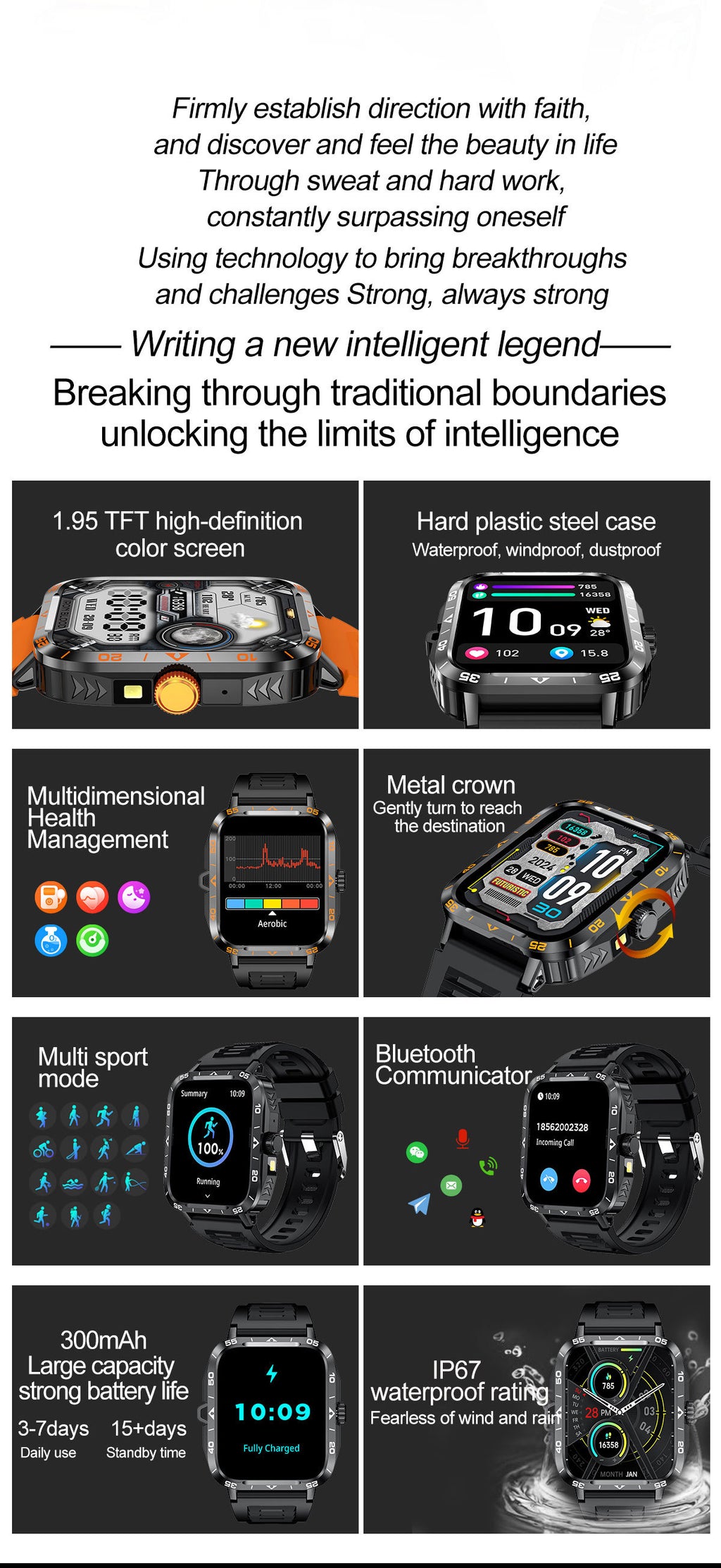 ZW59Smart Watch Bluetooth Call True Heart Rate Step Sleep Monitoring Blood Pressure Message Reminder Flashlight Sports