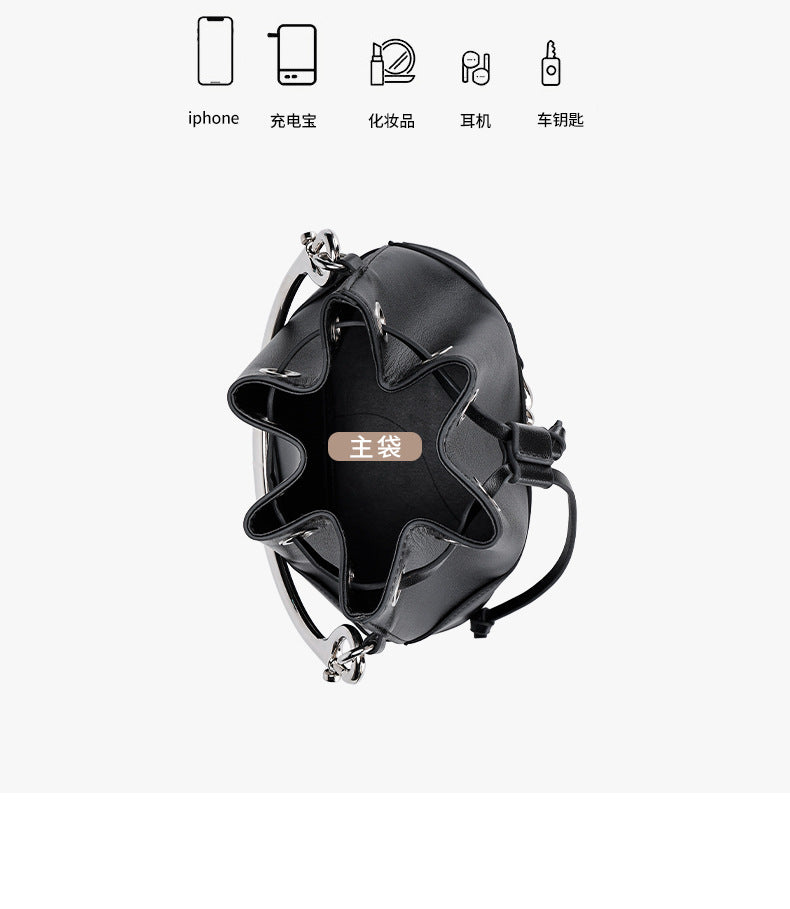 European and American Style Bucket Bag High-Quality Texture Fashion Women's Bag Drawstring Handbag Niche Versatile Shoulder Crossbody Bag for Women